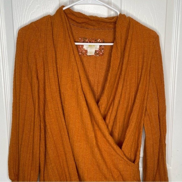 Maeve Rafela Hacci Surplice Top in Gold Bohemian Comfy Cozy Oversized XS - Picture 5 of 14